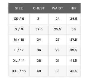 Size chart – Oyuka Clothing