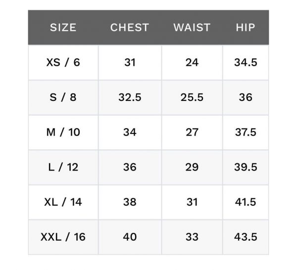 Size chart – Oyuka Clothing